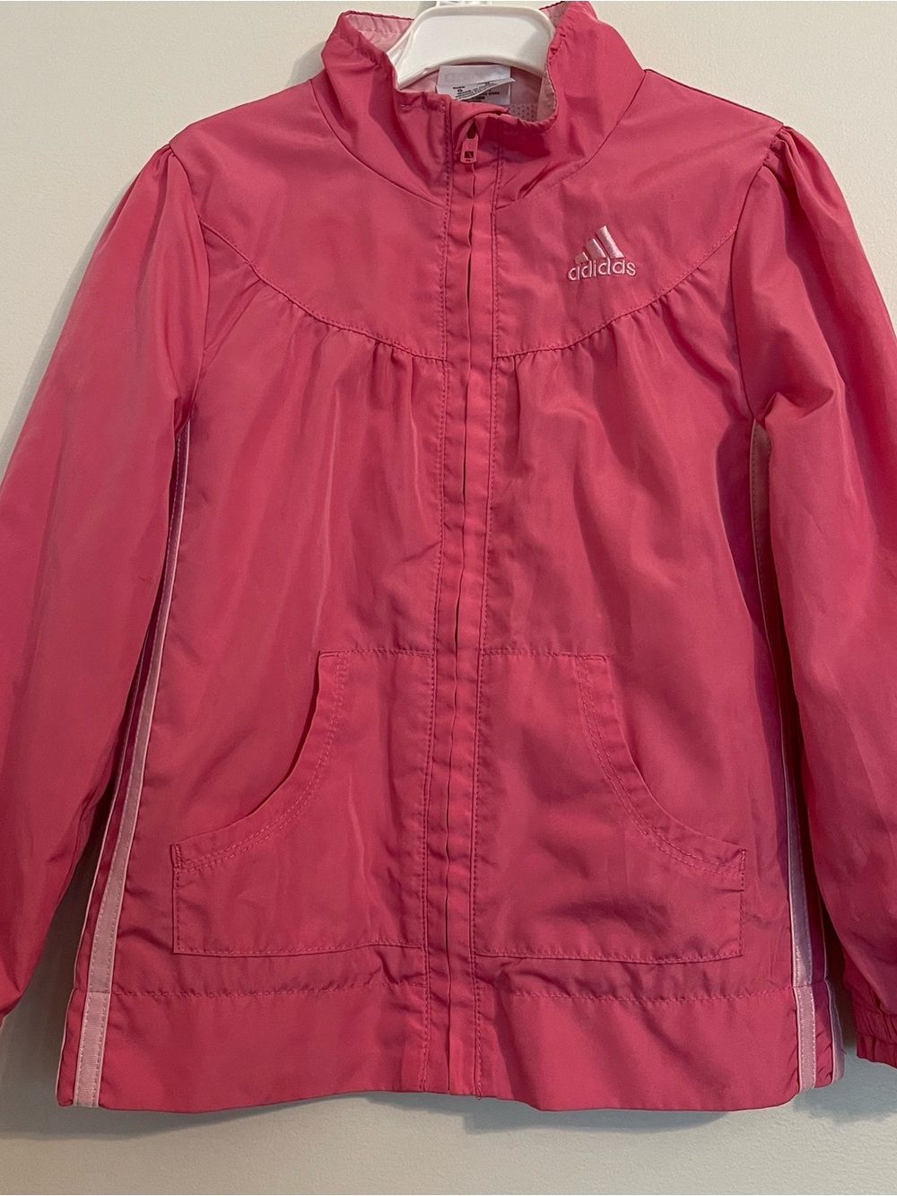 adidas Pink Girls' Rain Jacket with White Stripe